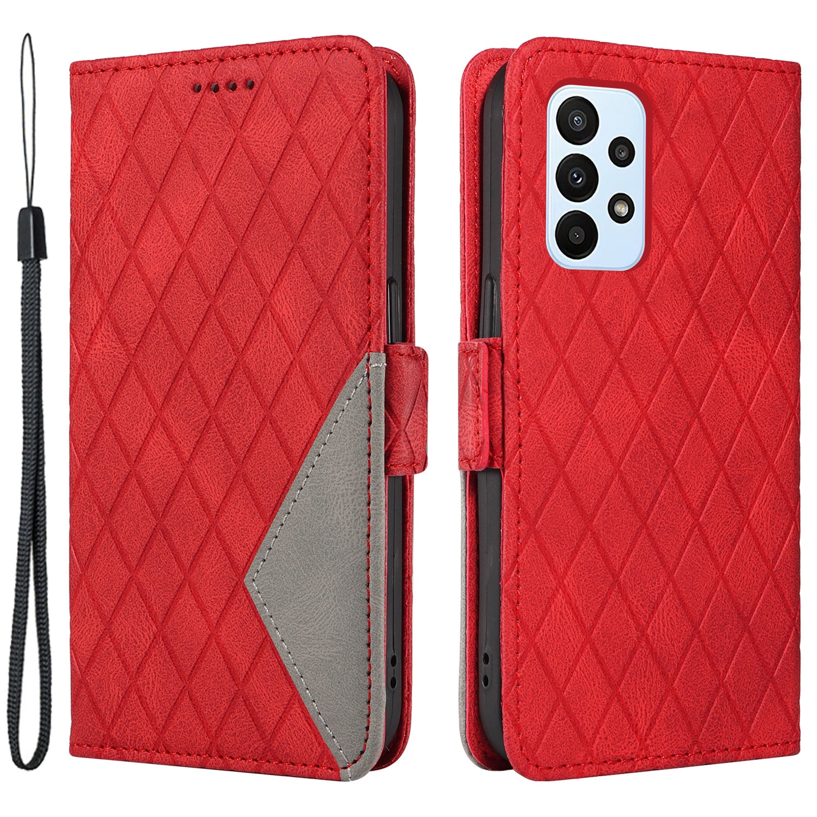 For Samsung Galaxy A23 4G / A23 5G (Global Version) / F23 5G / M23 5G Rhombus Imprinted Color Splicing Stand Cover Phone Leather Wallet Case For Samsung Galaxy A23 4G / A23 5G (Global Version) / F23 5G / M23 5G Rhombus Imprinted Color Splicing Stand Cover Phone Leather Wallet Case
